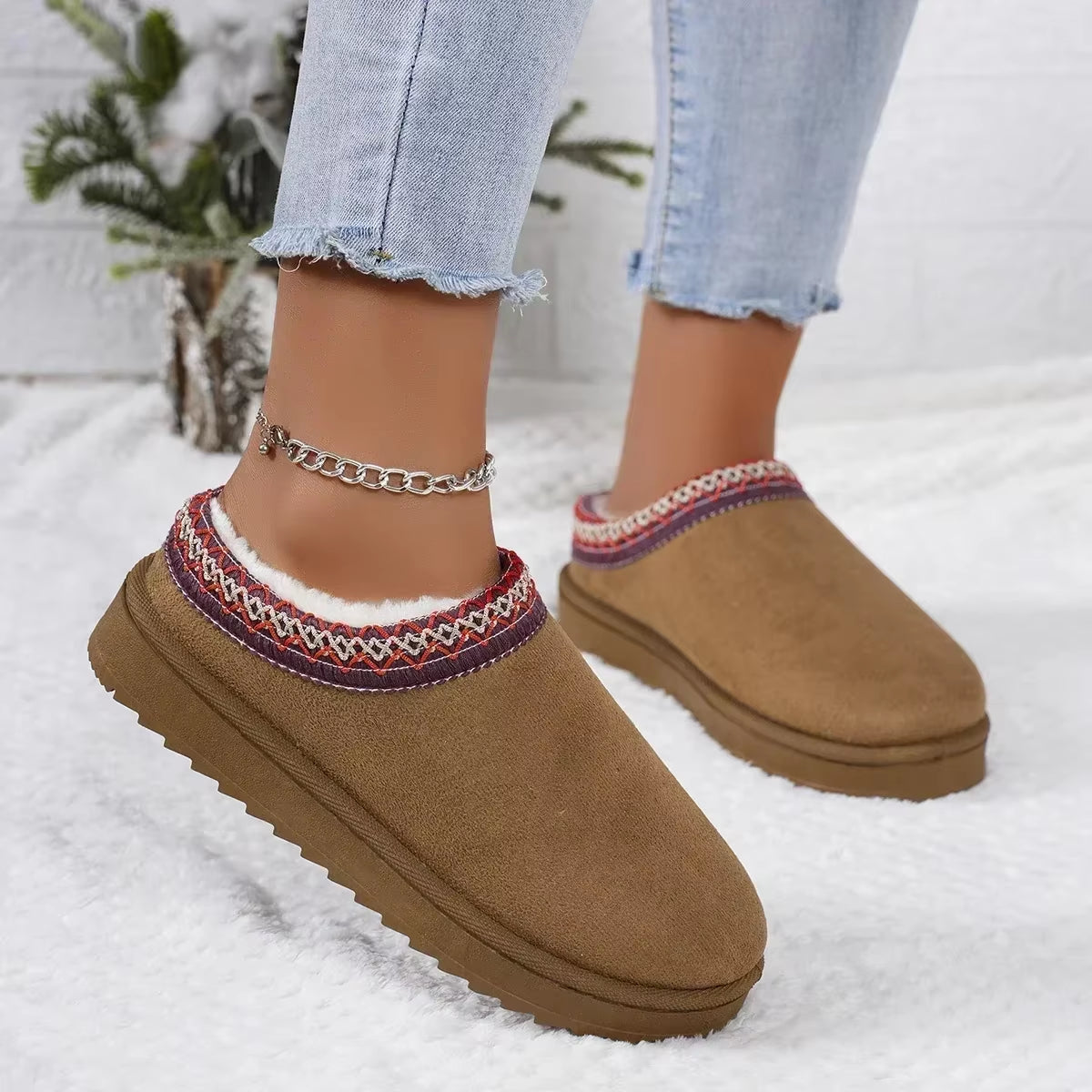 Winter 2024 Cashmere Heelless Half Mop Ugg Boots with Thick Sole for Warmth