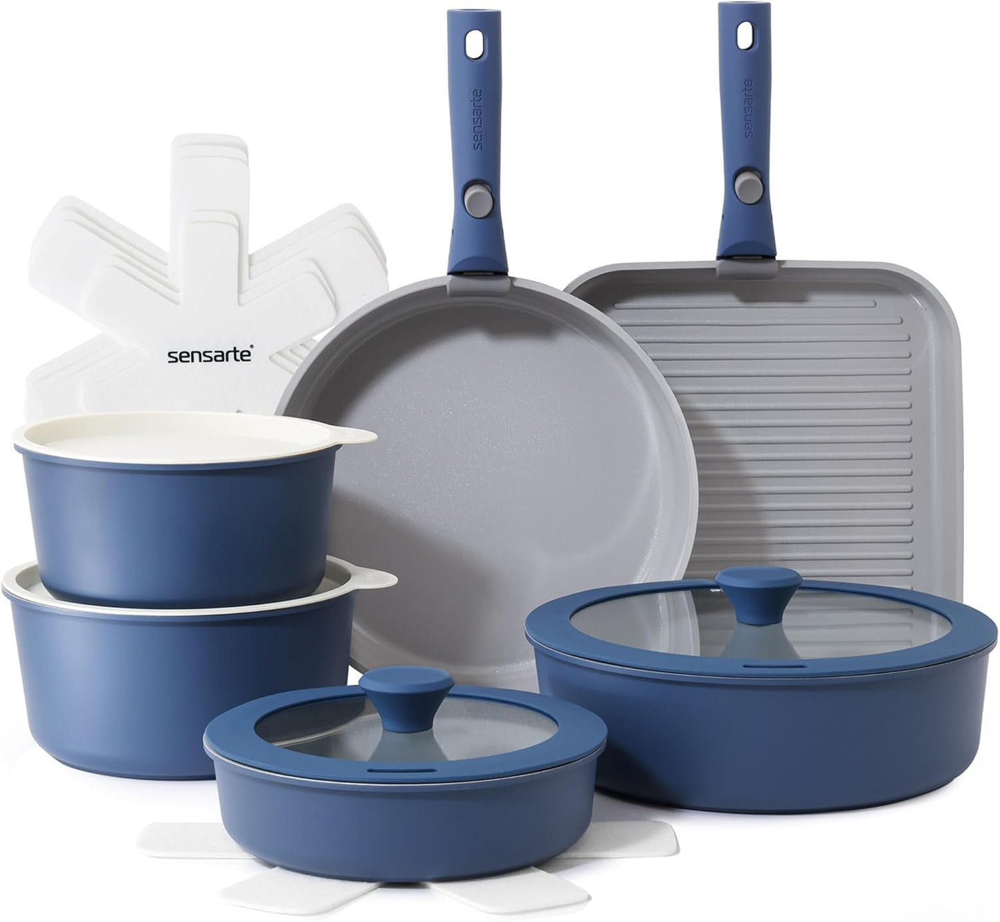 SENSARTE 17 Piece Pots and Pans Set, Nonstick Detachable Handle Cookware Set, Induction Kitchen Cookware Set with Removable Handle, Healthy Non Stick for RV, Dishwasher ＆ Oven Safe (White)