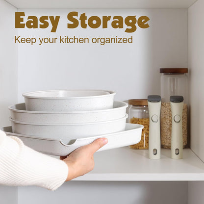 SENSARTE 17 Piece Pots and Pans Set, Nonstick Detachable Handle Cookware Set, Induction Kitchen Cookware Set with Removable Handle, Healthy Non Stick for RV, Dishwasher ＆ Oven Safe (White)