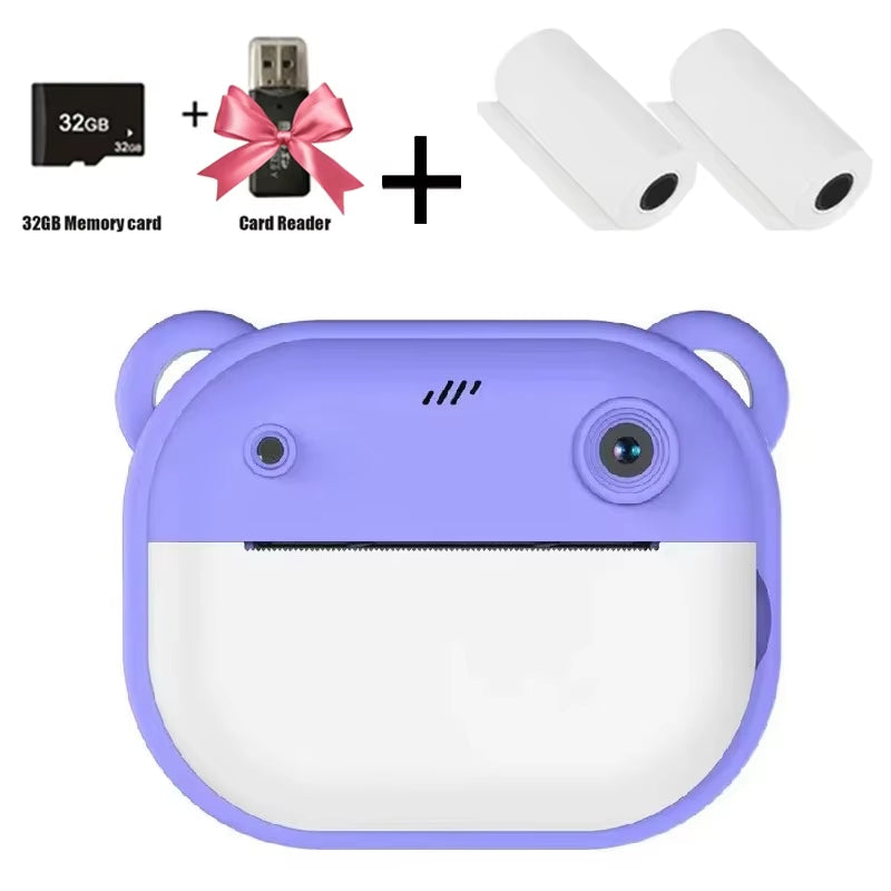 Children Digital Camera Instant Print for Kids Thermal Print Camera Instant Photo Printing Camera Video Toys+32G Memory Card