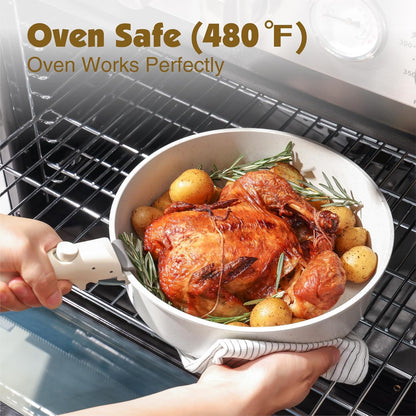 SENSARTE 17 Piece Pots and Pans Set, Nonstick Detachable Handle Cookware Set, Induction Kitchen Cookware Set with Removable Handle, Healthy Non Stick for RV, Dishwasher ＆ Oven Safe (White)